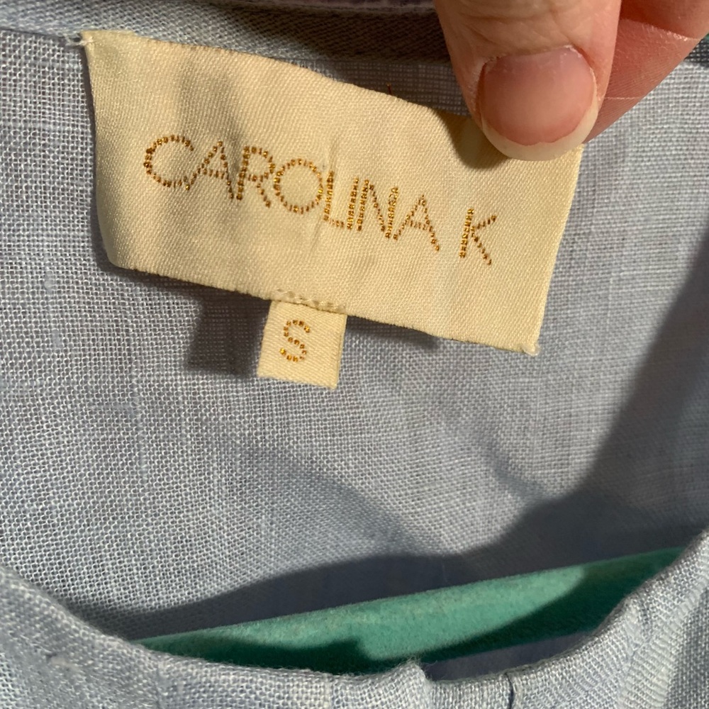 Carolina K Womens H emp Full Button Ruffle Top Blue Size S Preppy Quiet Luxury - Picture 5 of 6
